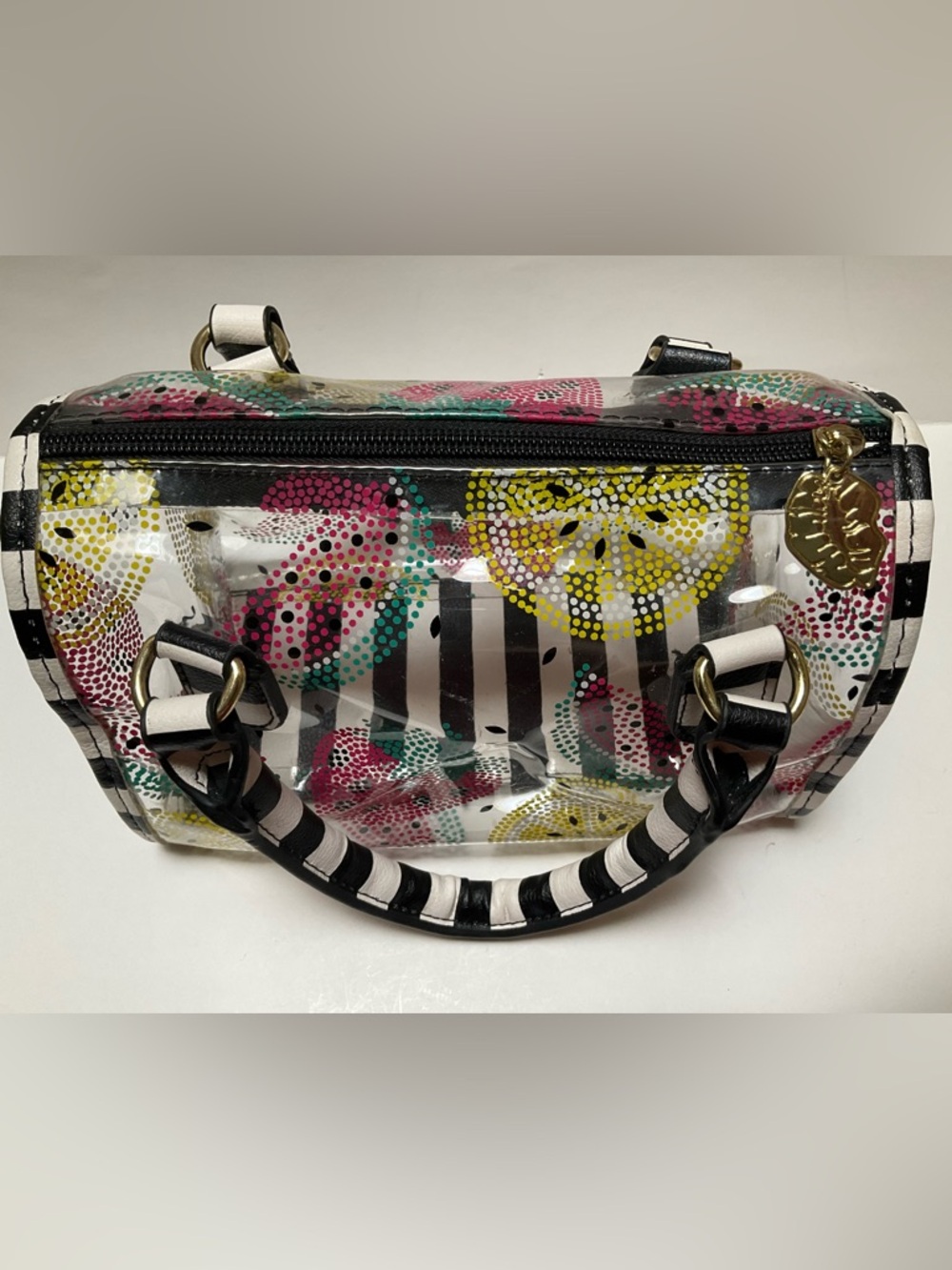 LUV Betsey transparent handbag watermelon black & white Stripes Summer Clear - Picture 3 of 9
